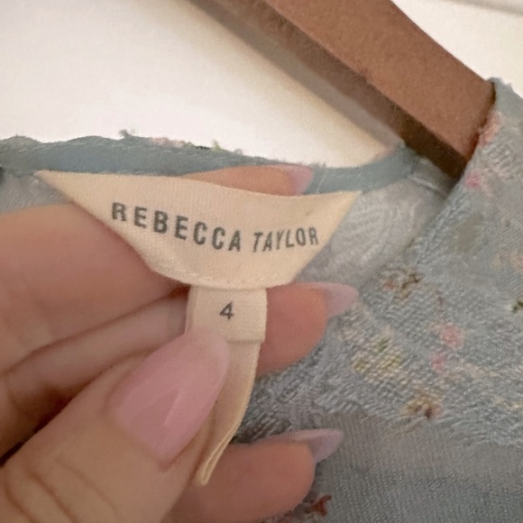 Rebecca Tayler Serra Floral Organza Ruffle Top Light Blue Silk Pattern - Picture 9 of 14